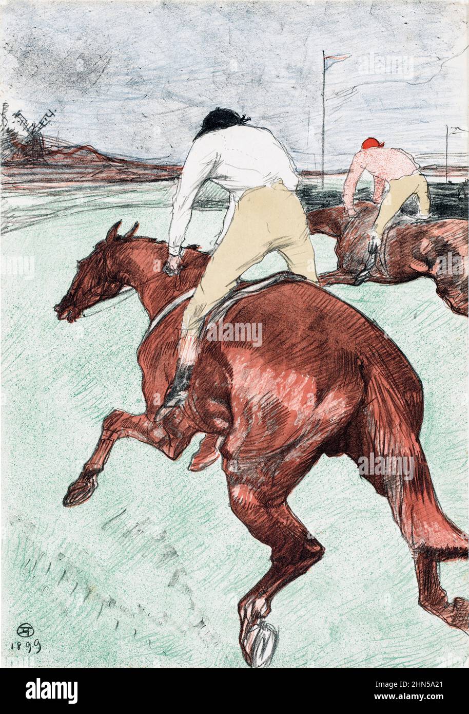 Antike Vintage-Kunst von Henri Toulouse-Lautrec. Der Jockey (Le Jockey) c 1899. Stockfoto
