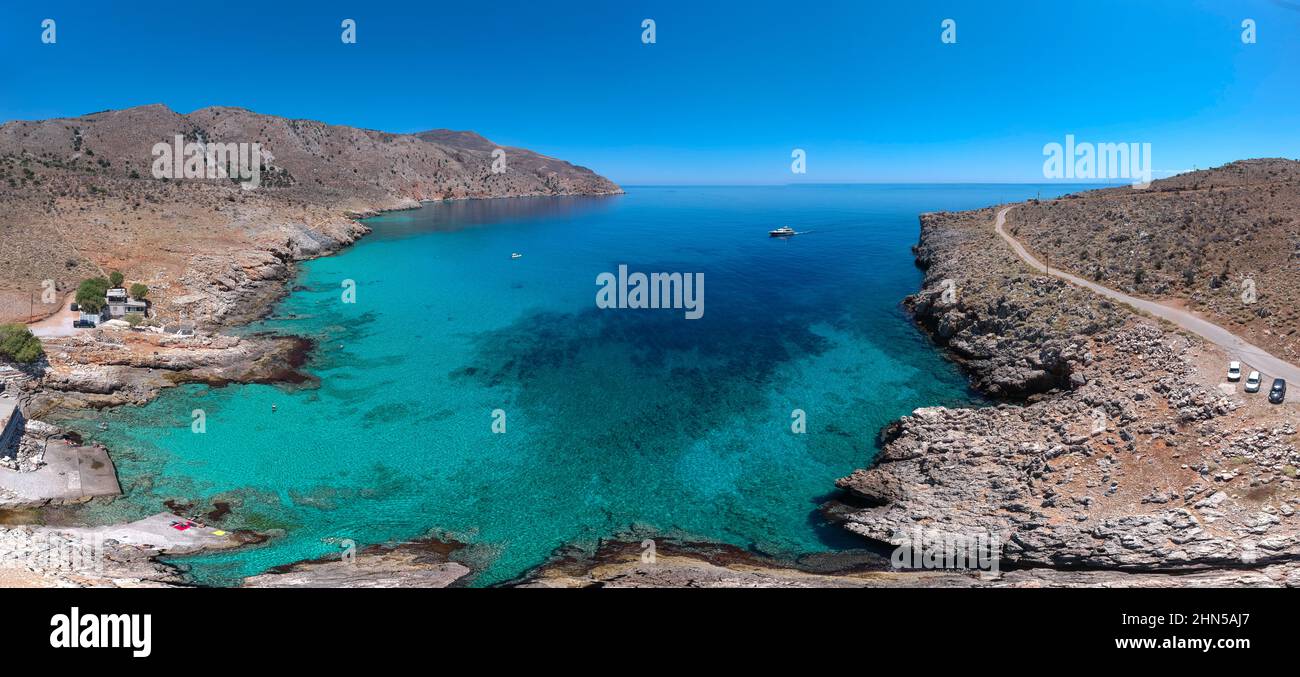 Ombrogialos (Greece) - Luftansicht des Strandes von Ombrosgialos Stockfoto