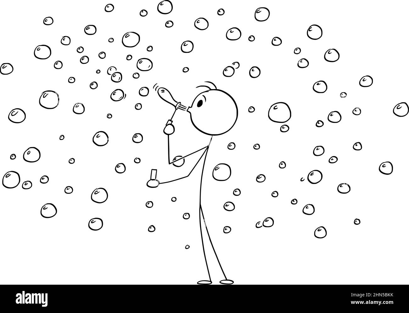 Person Bläst Seifenblasen, Vektor Cartoon Stick Abbildung Stock Vektor