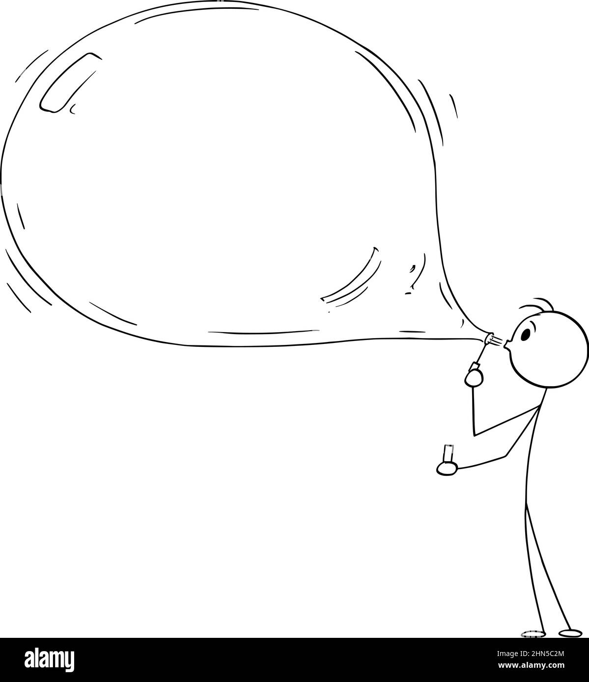 Person Bläst Große Seifenblase, Vektor Cartoon Stick Abbildung Stock Vektor