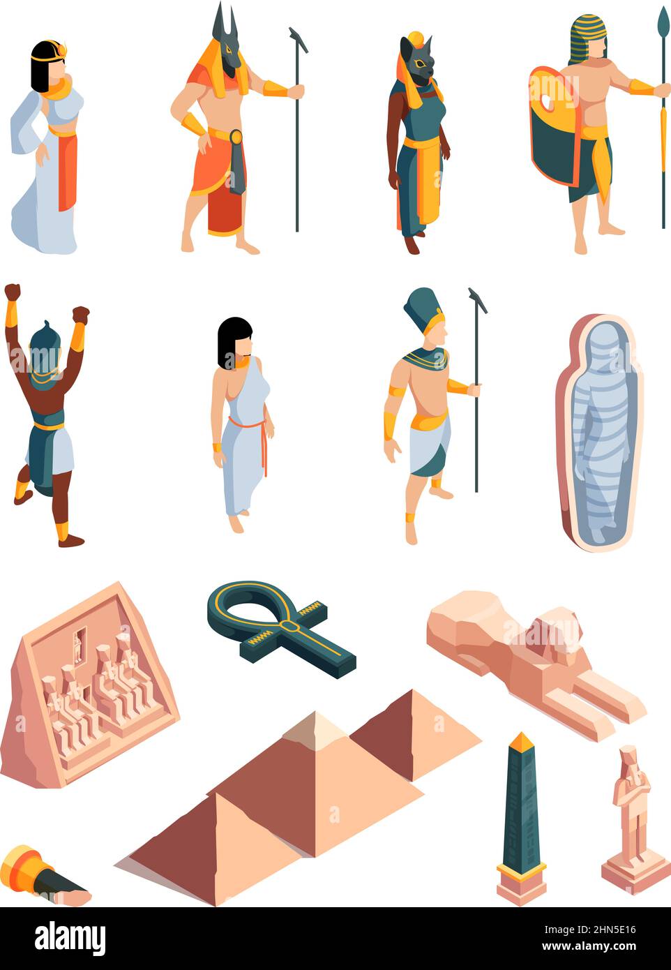 Das alte ägypten. Pyramide pharao Mythologie Figuren Skulpturen von Göttern und Güte antike architektonische historische Objekte grellen Vektor ägypten Stock Vektor