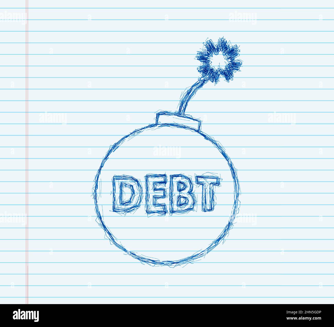 Cartoon Visitenkarte mit Neon-Schuldenbombe. Geschäftskonzept. Vektorkonzept. Stock Vektor