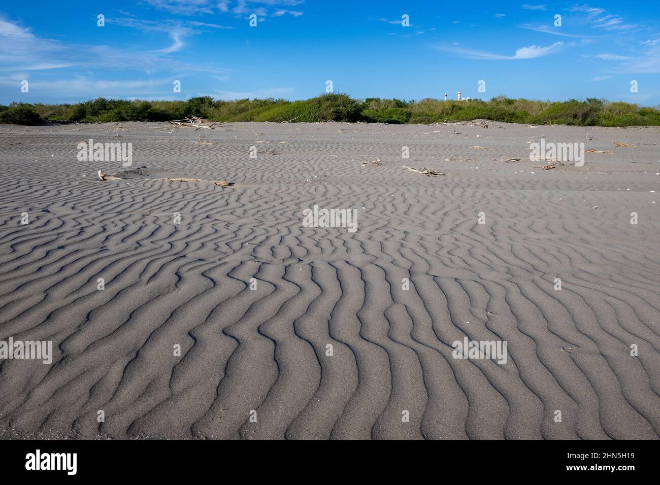 Der Wind kräuselt am Sandstrand. San Blas, Nayarit, Mexiko. Stockfoto