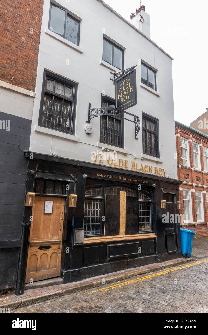 Das öffentliche Haus „Ye Olde Black Boy“, das älteste Pub in Hull, Kingston upon Hull, (Hull), East Riding of Yorkshire, Großbritannien. Stockfoto