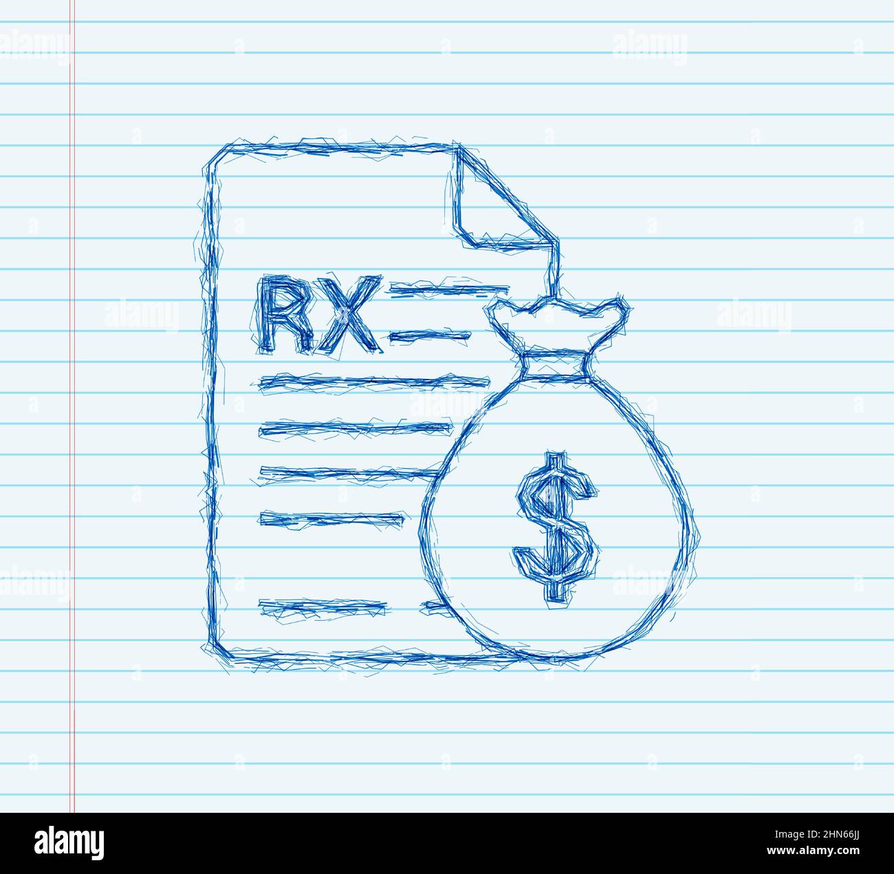 Skizzensymbol Leere Rx-Verordnungsform. Vektorgrafik. Stock Vektor