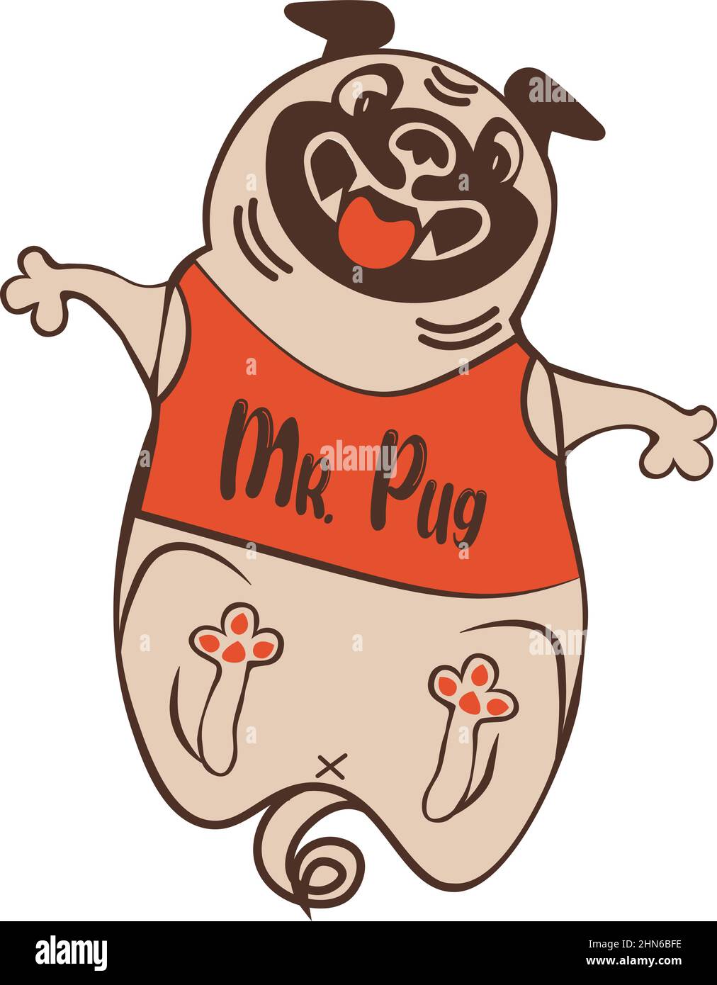 Lustige Tierfigur Mr. Pug im roten Tank Top mit Slogan Stock Vektor