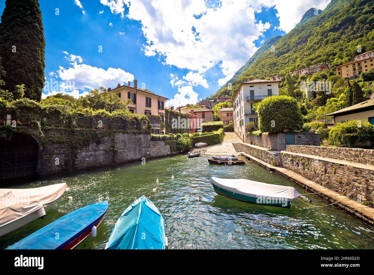 Como See. Stadt Laglio kleiner Hafenblick, Lombardei Region von Italien Stockfoto