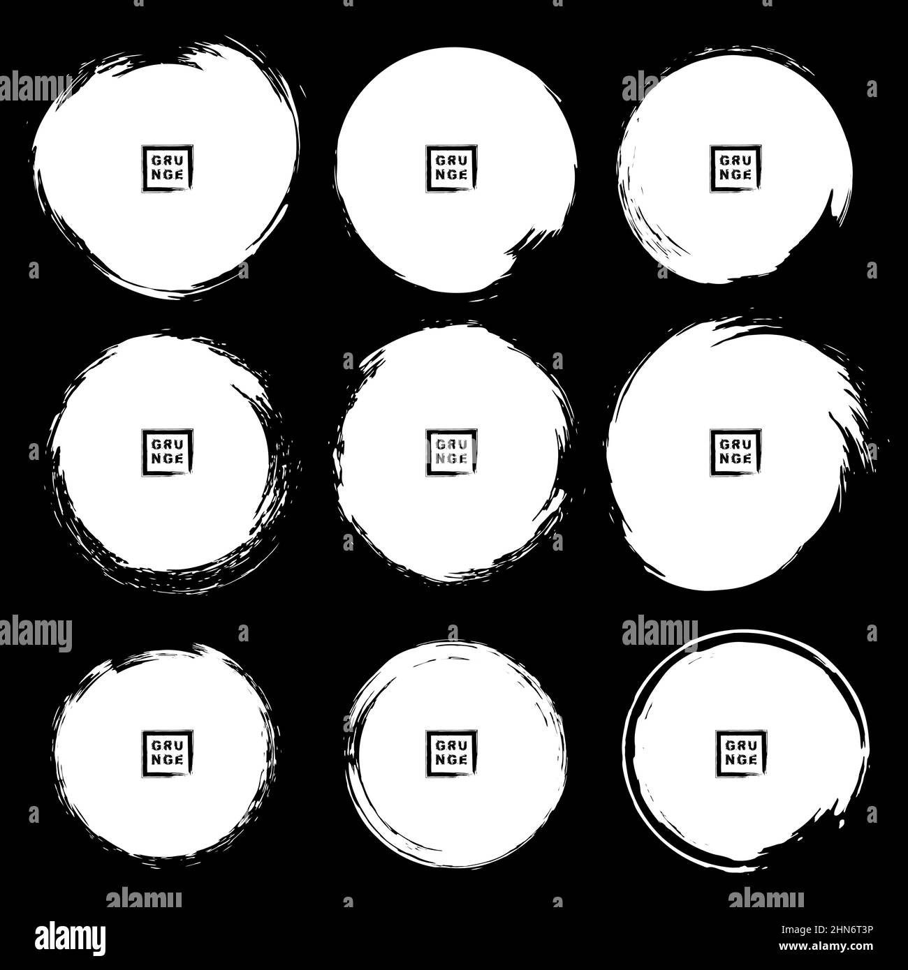 Set aus weißen isolierten Grunge-Kreisen. Vektorgrafik. Notlagen. Designelemente im Doodle-Stil für Rahmen, Abzeichen, Etiketten und Embleme Stock Vektor