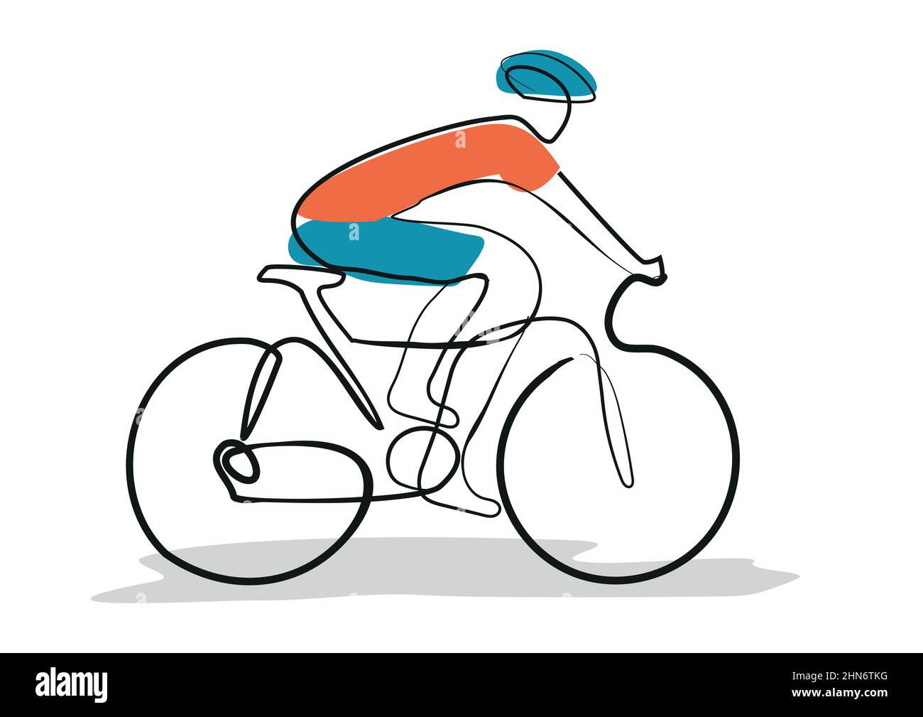 Radfahrer, Linie Kunst stilisierte Karikatur. Stilisierte Illustration des Menschen auf einem Fahrrad. Design der kontinuierlichen Linienzeichnung. Vektor verfügbar. Stock Vektor