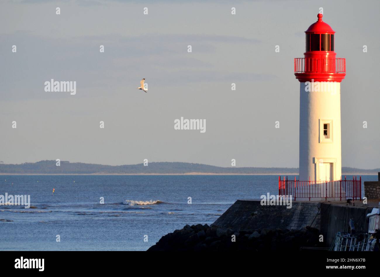 FRANKREICH. CHARENTE-MARITIME (17). INSEL OLERON. LA COTINIERE. DER LEUCHTTURM DES HAFENS. Stockfoto