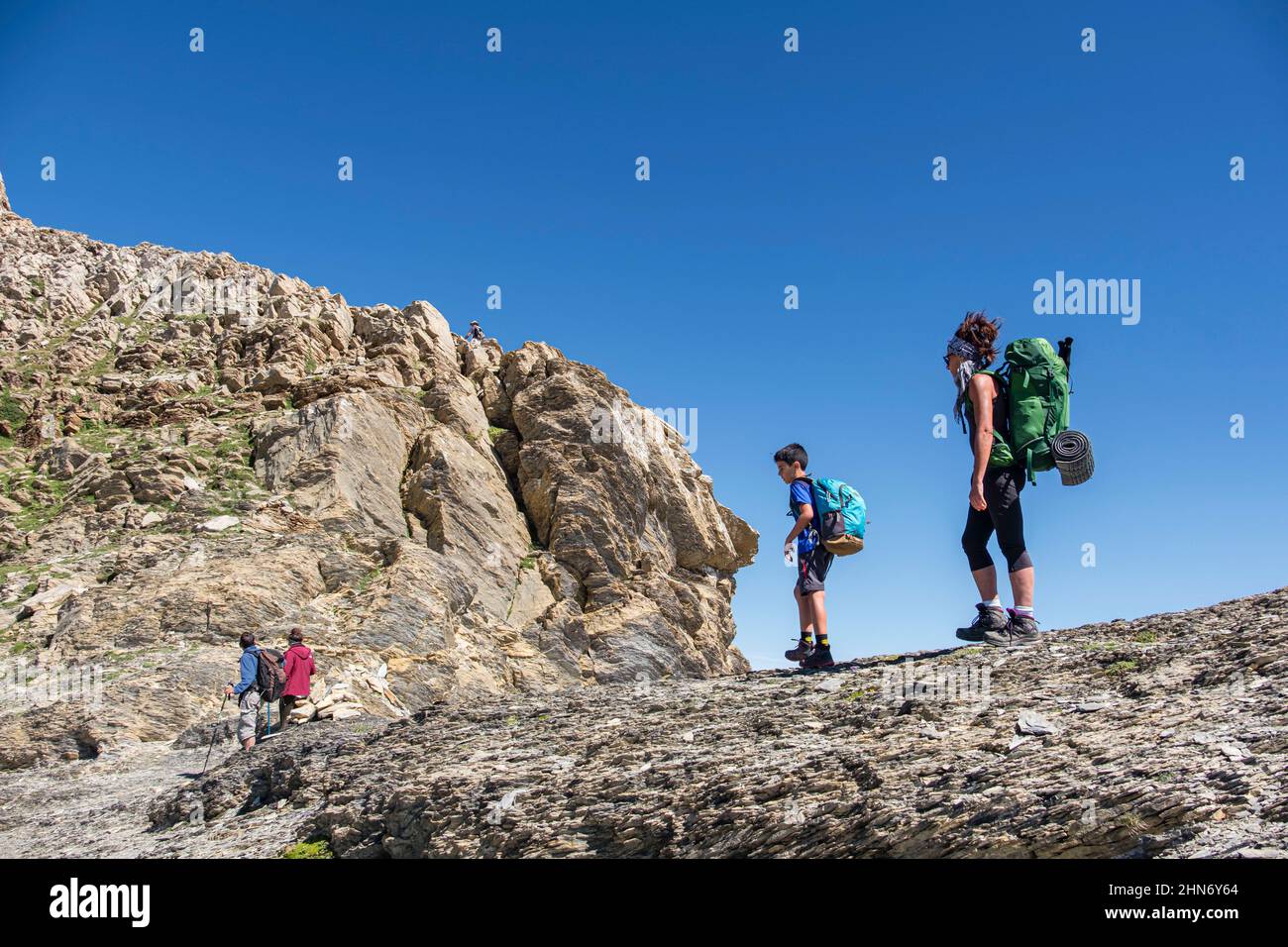 ascenso a la Mesa de los Tres Reyes, 2444 m., alta ruta pirenaica, región de Aquitania, departamento de Pirineos Atlánticos, Francia Stockfoto