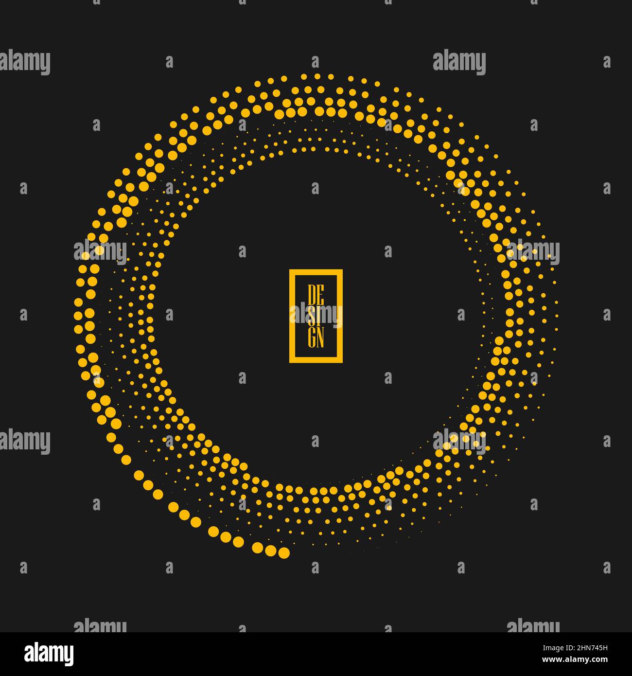 Abstrakte gelbe Halbtonpunkte bilden sich in Kreisform. Geometrische Kunst. Design-Element für Rahmen, Technologie rund Logo, Tattoo, Zeichen, Symbol, Internet Stock Vektor