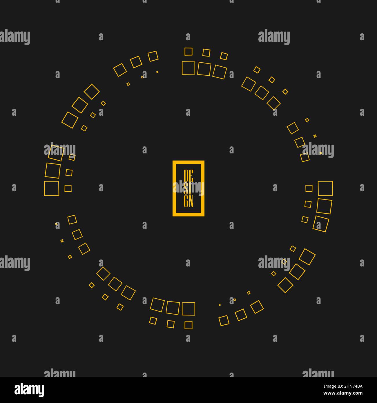 Gelbe, hohle quadratische Halbtonpunkte in runder Form. Geometrische Kunst. Design-Element für Rahmen, Technologie rund Logo, Tattoo, Zeichen, Webseiten Stock Vektor