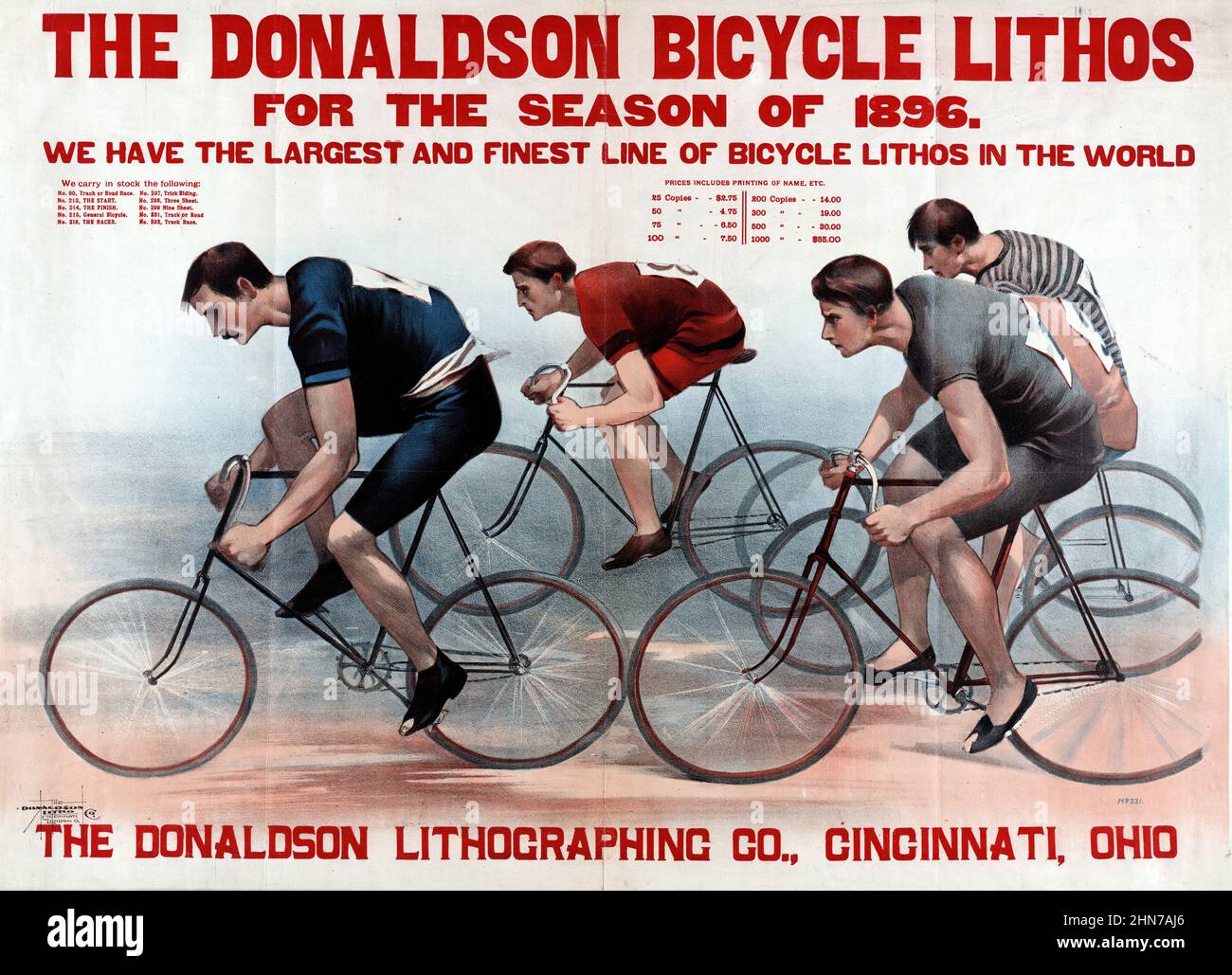Das Donaldson Fahrrad lithos für die Saison 1896. Vintage Werbeplakat für Donaldson Druckerei. Stockfoto