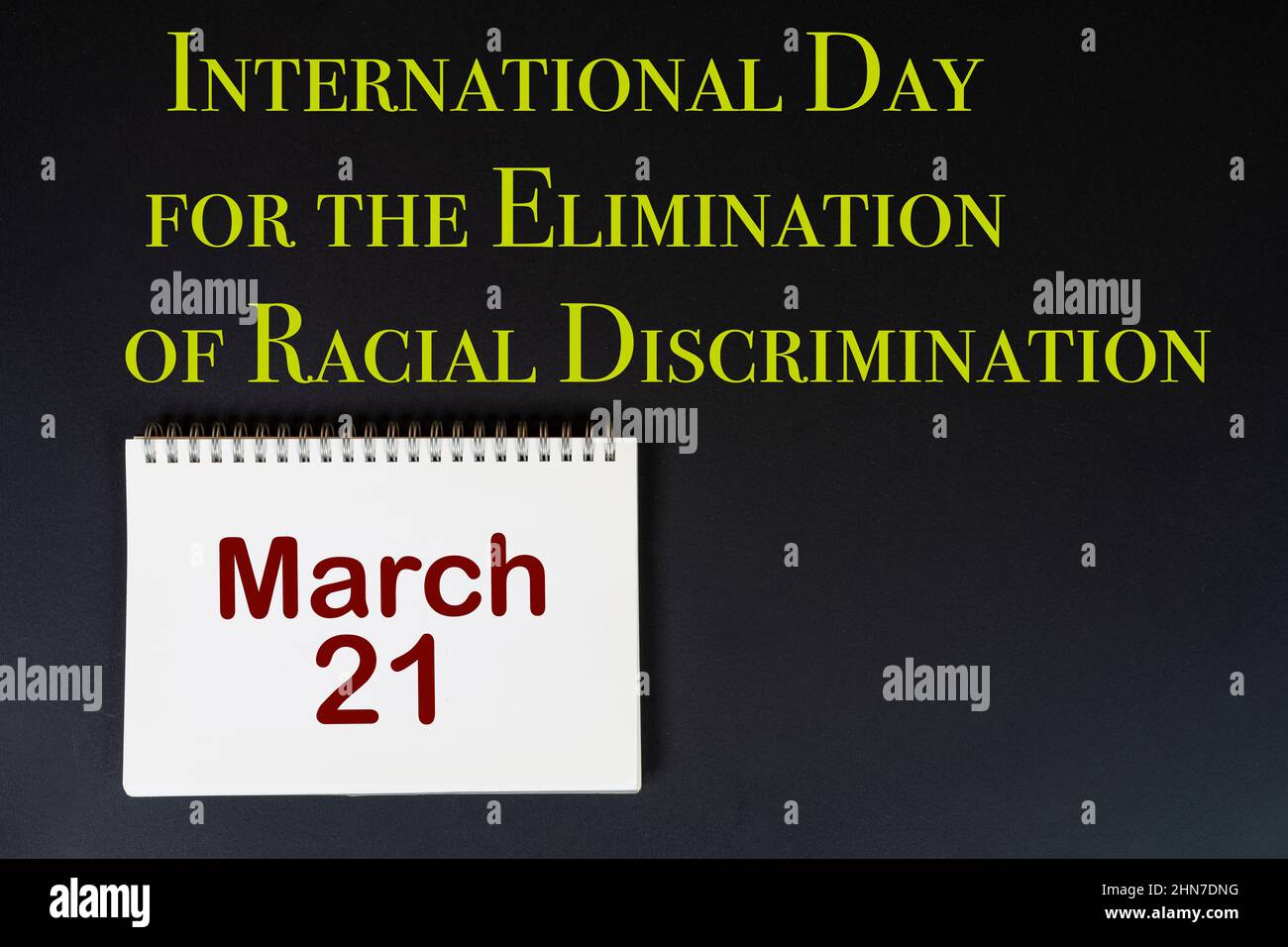 Das Konzept, das den Internationalen Tag zur Beseitigung der Rassendiskriminierung am 21. März feiert. Stockfoto