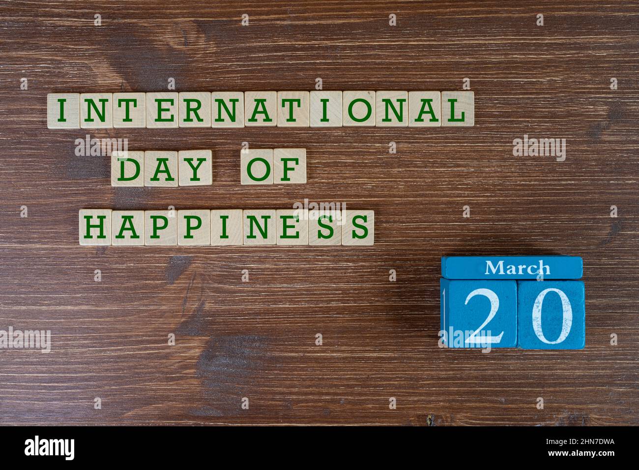 Das Konzept zur Feier des Internationalen Tages des Glücks der Vereinten Nationen am 20. März. Stockfoto