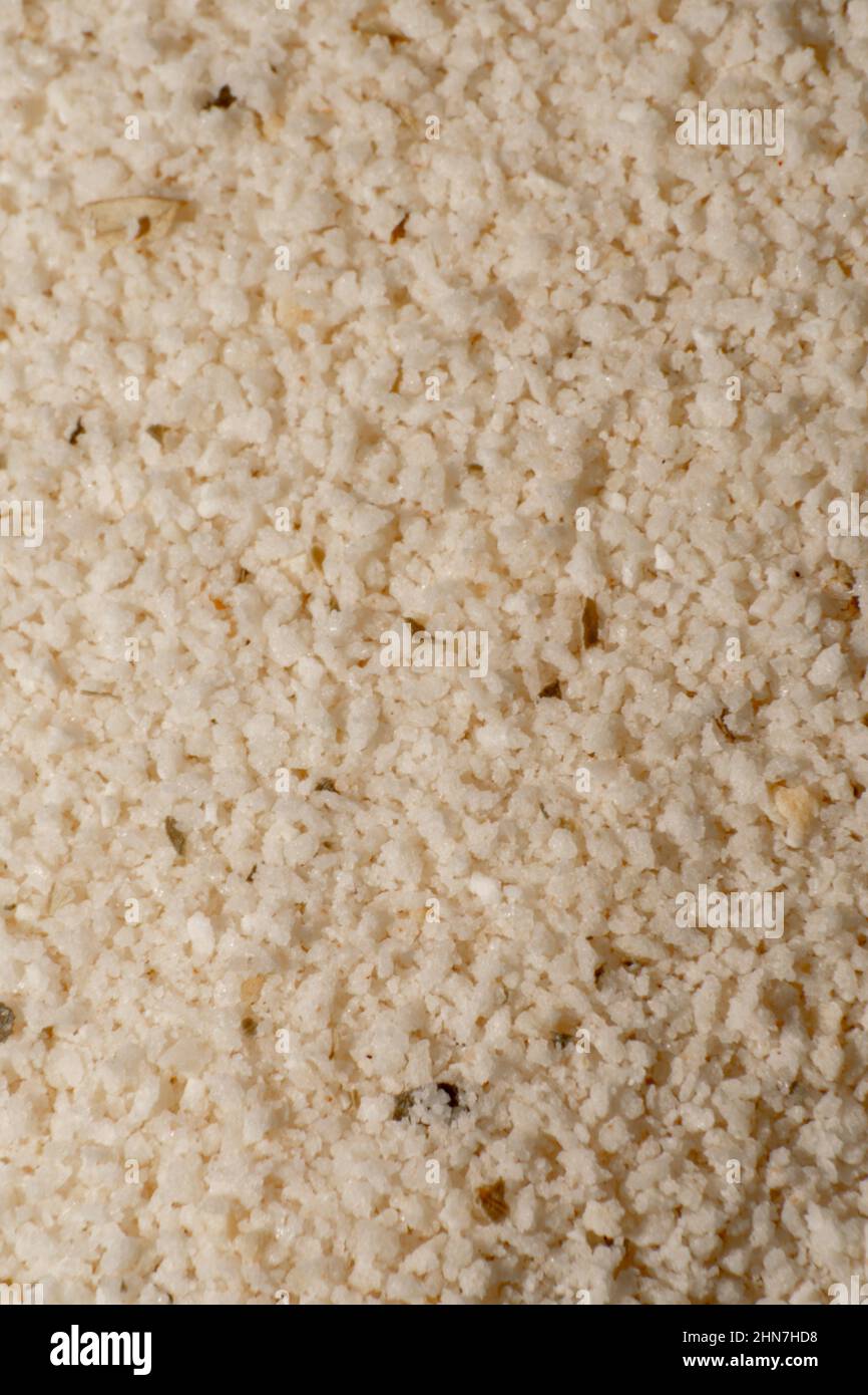 Lebensmittel Gewürze Nahaufnahme Fotografie, Aromen von kulturellen Speisen. Kochen mit Geschmack. Zerdrückter Knoblauch. Stockfoto