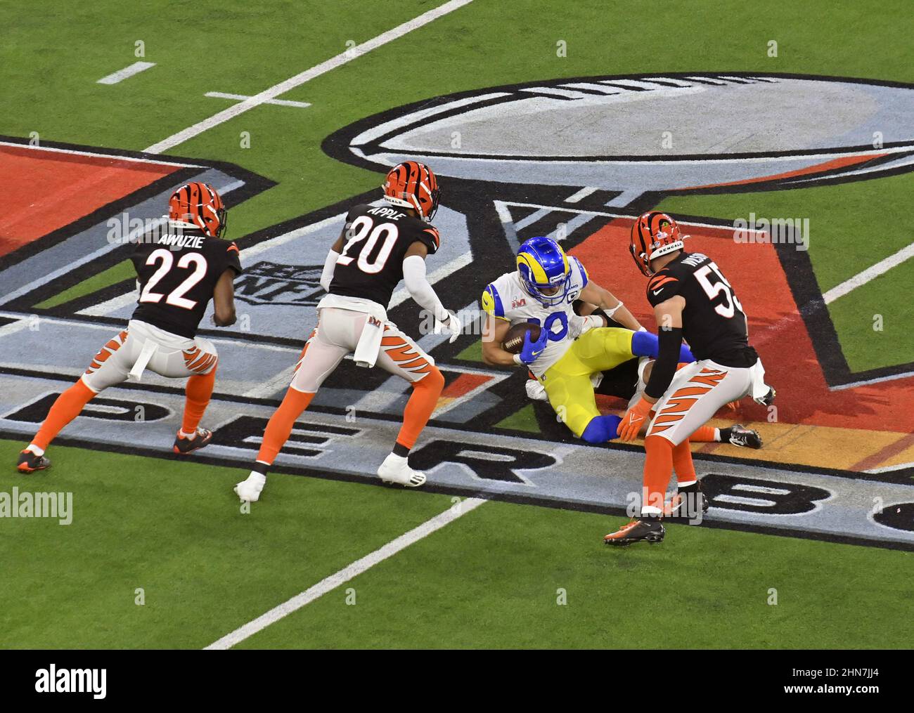 Los Angeles Rams wide receiver Landen Akers (84) catches a punt in the  first half against the Los Angeles Chargers during an NFL preseason  Football Game Saturday, Aug. 13, 2022, in Inglewood