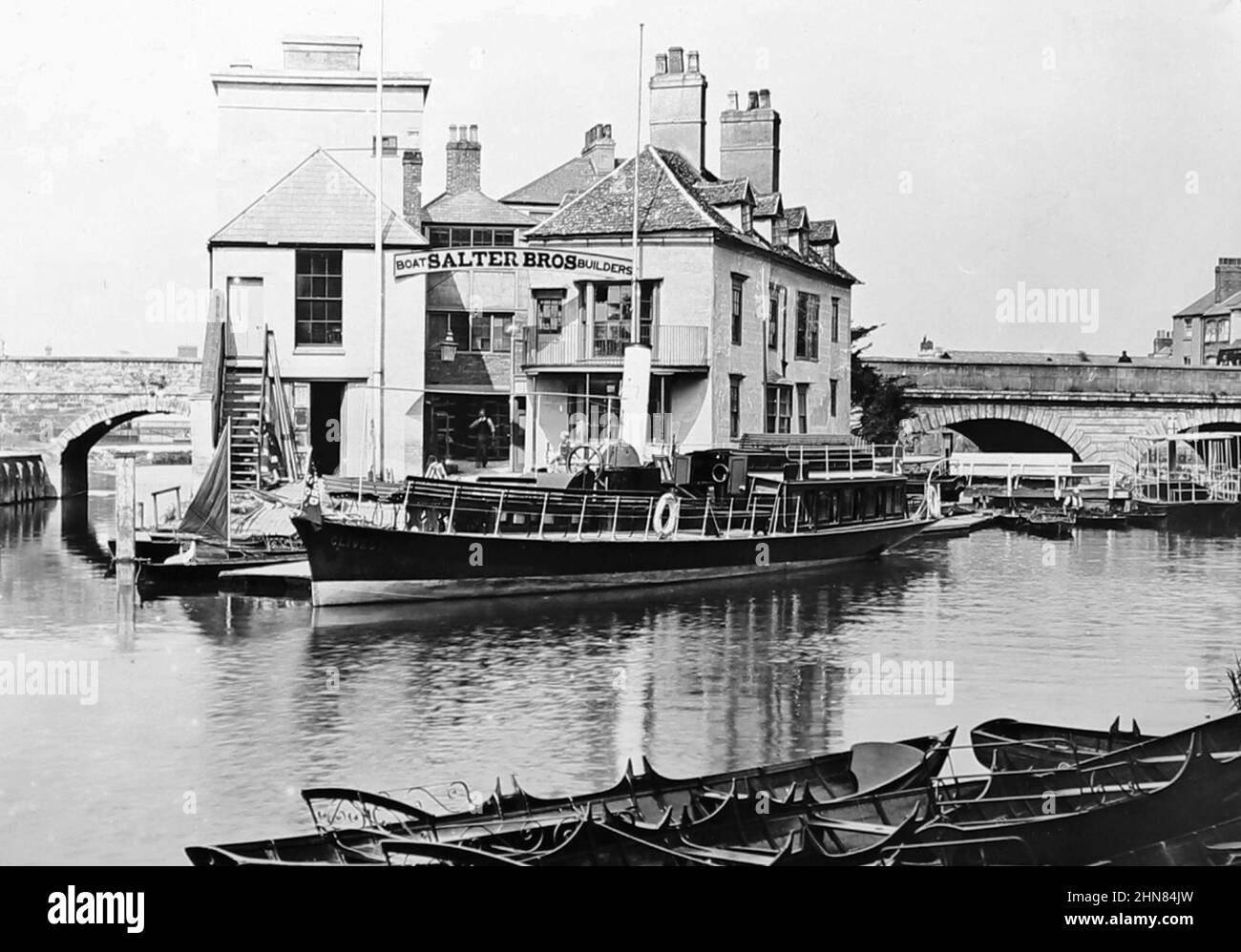 Anlegestelle von Salter Bros, Folly Bridge, Oxford, viktorianische Zeit Stockfoto