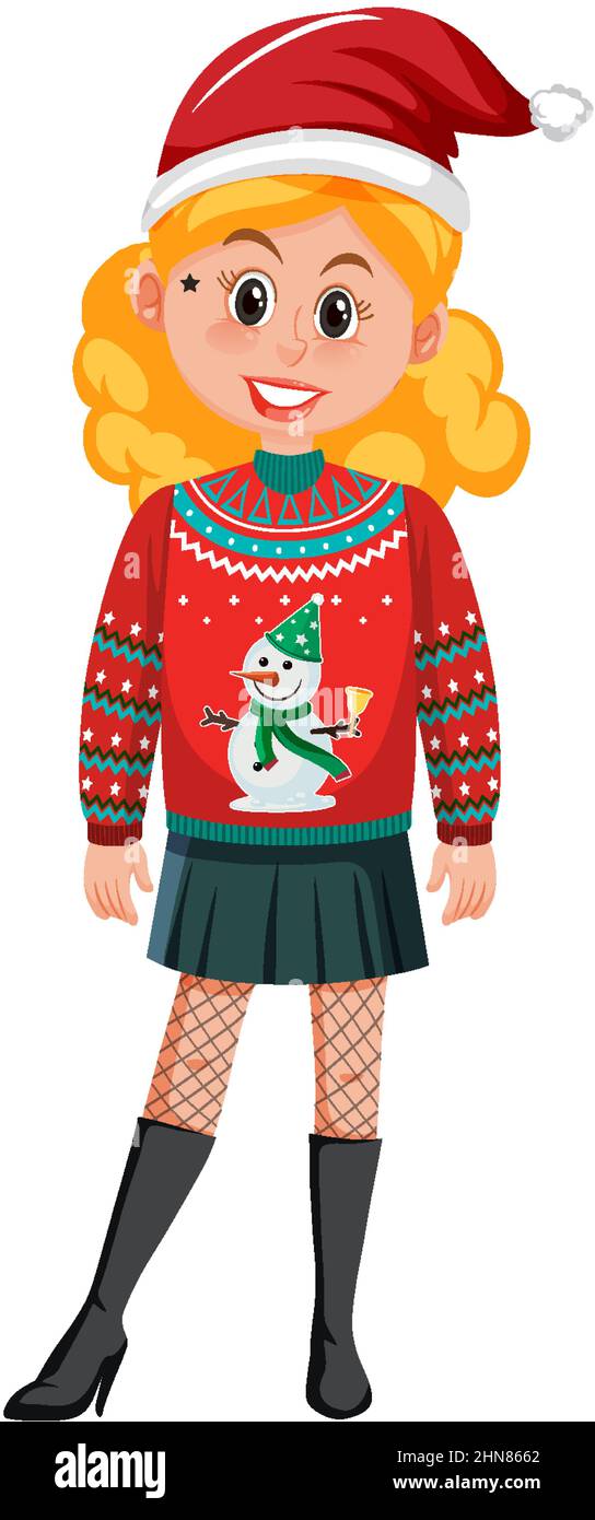 Ein Mädchen trägt Weihnachtsoutfits auf weißem Hintergrund Illustration Stock Vektor