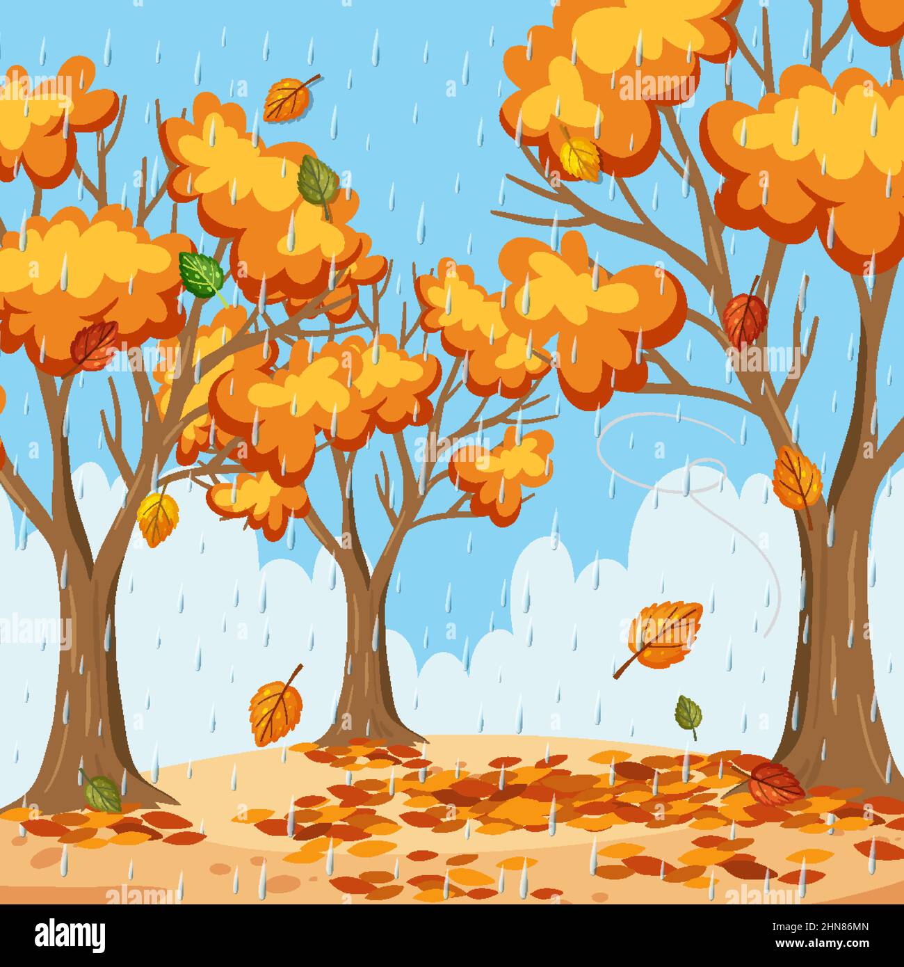 Regen im Herbst Wald Hintergrund Illustration Stock Vektor