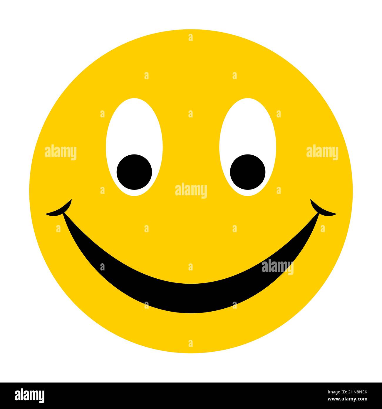 Gelbes Emoticon-Gesicht mit breitem Lächeln von Ohr zu Ohr Smiley  freundliches glückliches Gesicht Stock-Vektorgrafik - Alamy
