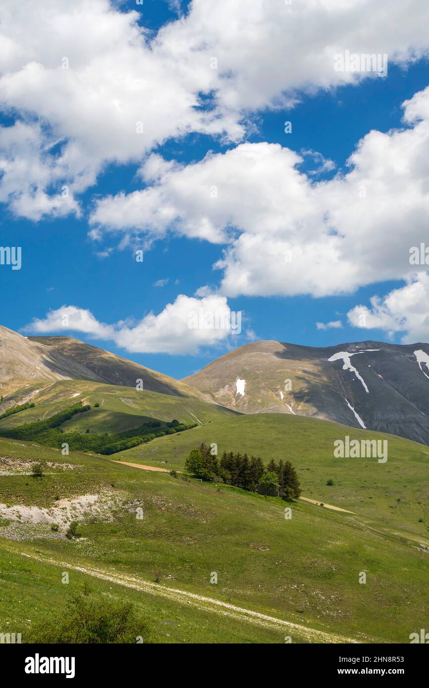 Nationalpark Monti Sibillini, Blick von Pian Perduto, Castelsangelo sul Nera, Marken, Italien, Europa Stockfoto