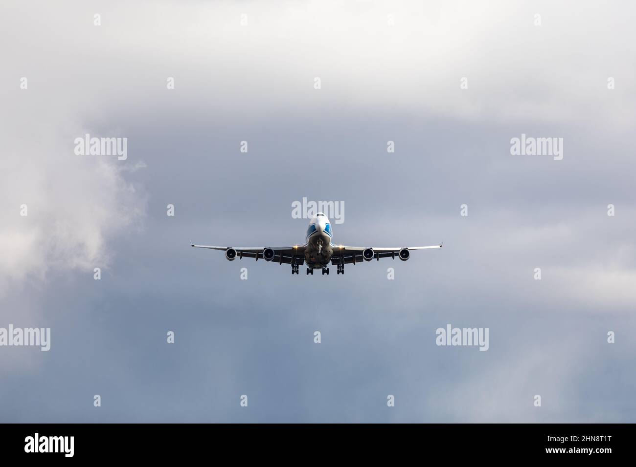 Air Bridge Cargo Boeing 747-400F Registrierung VQ-BIA. Start oder Landung des Flugzeugs am internationalen Flughafen Sheremetyevo. Verkehr, Tourismus und Reisen Stockfoto