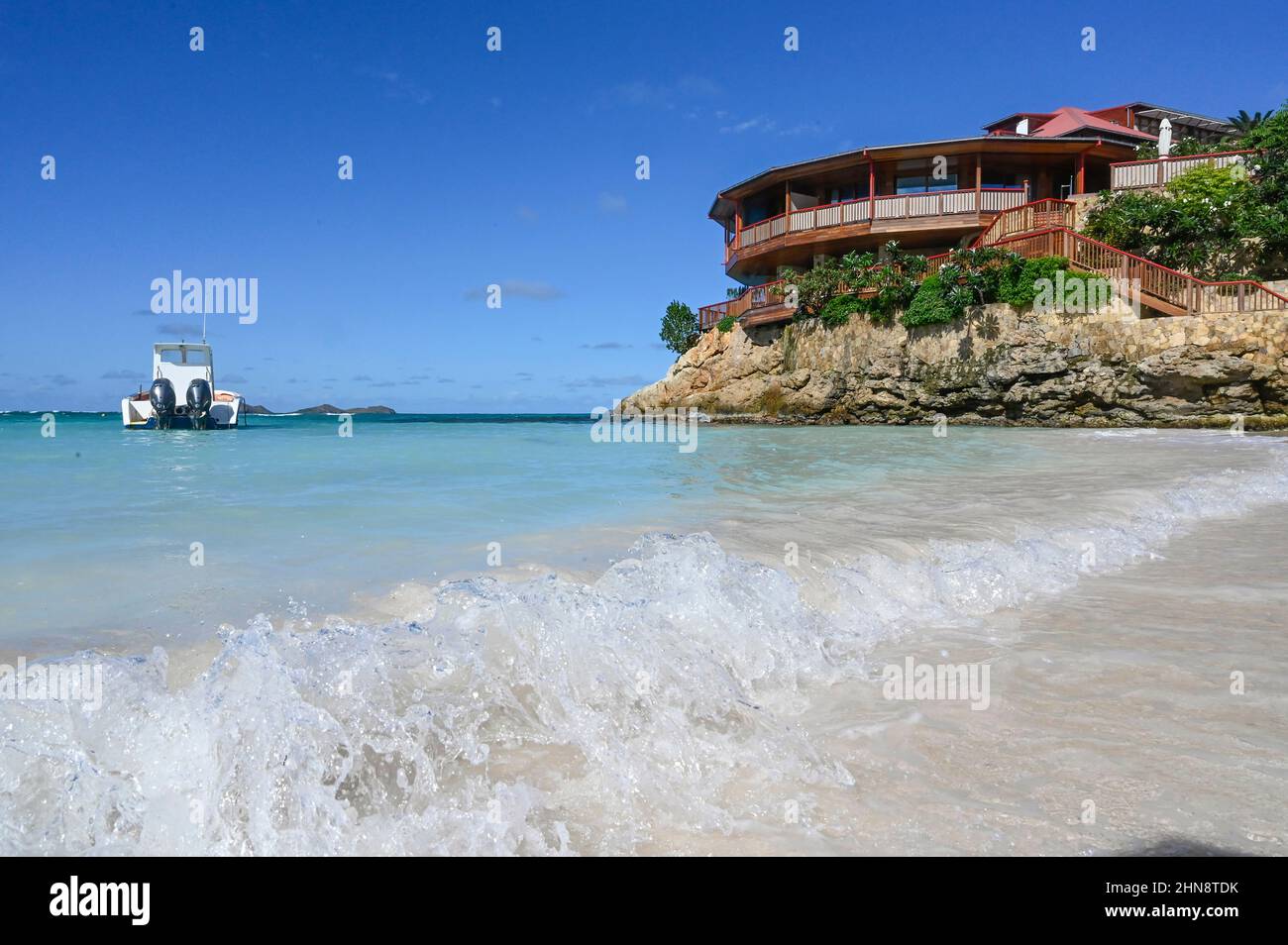 Das Eden Rock Hotel an der Bucht von Saint-Jean auf der karibischen Insel Saint-Barthélemy (St. Barths) in den Westindischen Inseln Stockfoto