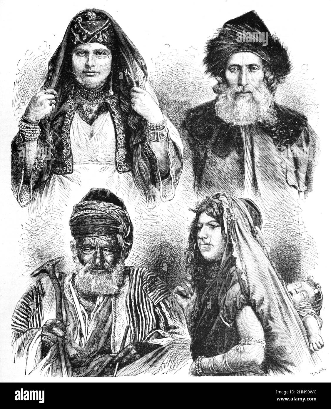 Porträts ethnischer Georgier (oben) und Armenier (unten) im Kaukasus. Vintage Illustration oder Gravur 1882 Stockfoto Porträts ethnischer Georgier (oben) und Armenier (unten) im Kaukasus. Vintage Illustration oder Gravur 1882 Stockfoto