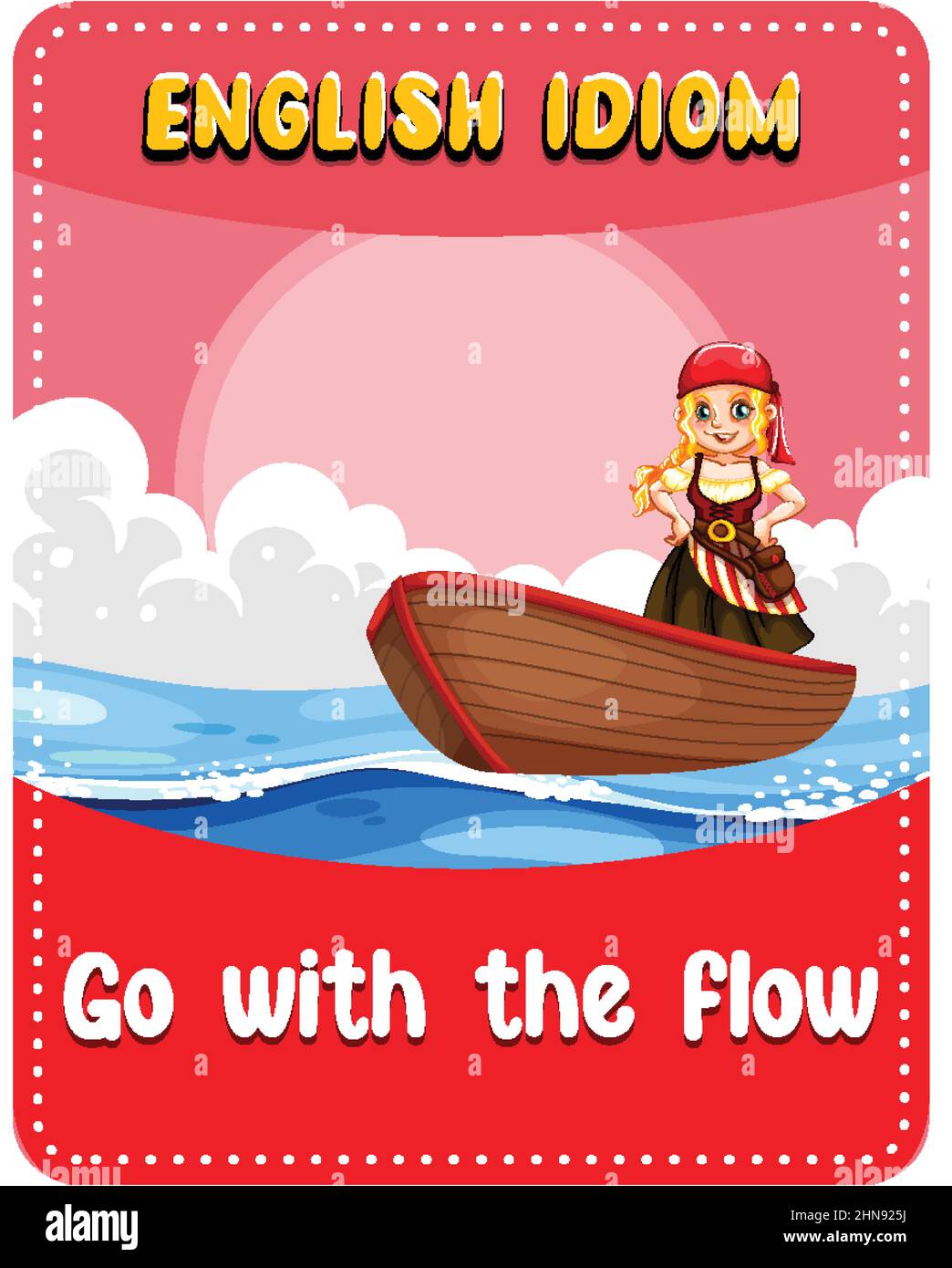 Englische Idiom mit Bildbeschreibung für GO with the flow Illustration Stock Vektor