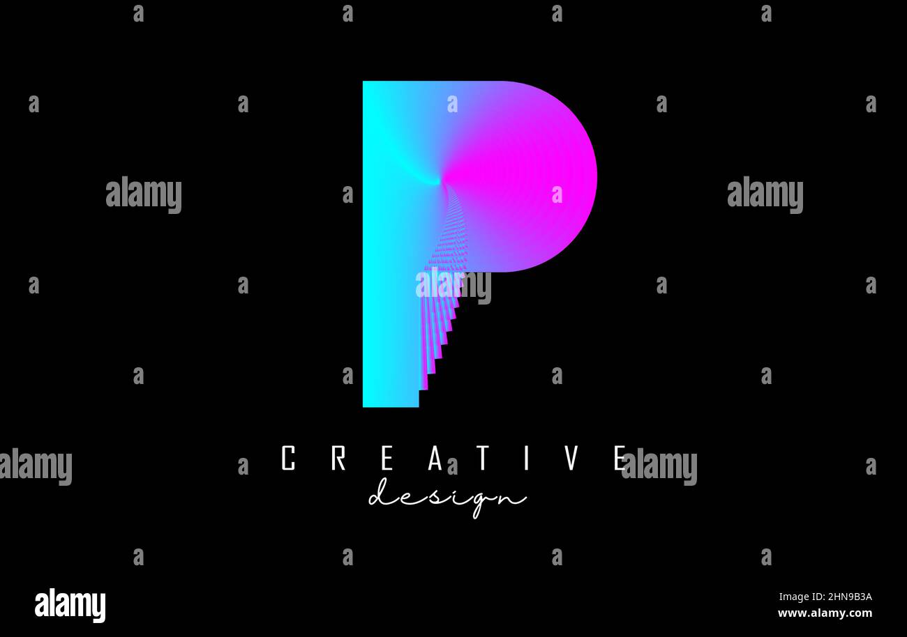 Lila Buchstabe P-Logo mit Linien und Spiraleffekt. Vektorgrafik mit geometrischer Typografie. Kreative Ikone mit Brief. Stock Vektor