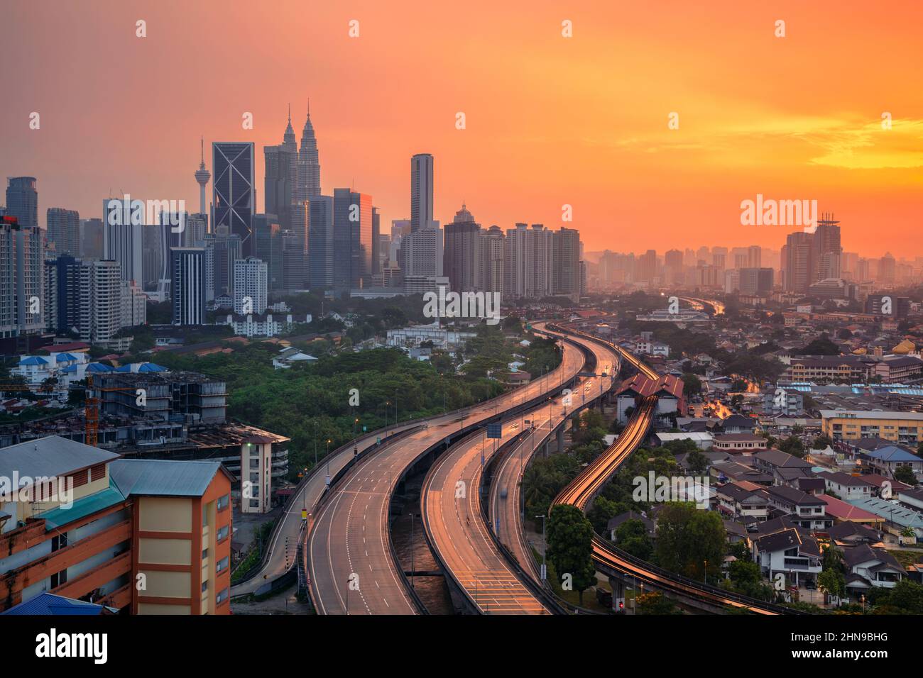 Kuala Lumpur, Malaysia. Luftbild von Kuala Lumpur, Malaysia bei Sonnenuntergang. Stockfoto