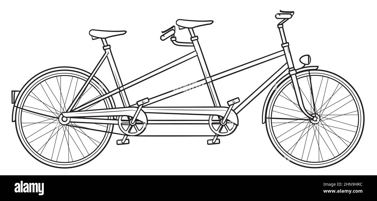 Klassische Tandem Fahrrad Umriss Illustration - Stock Bild. Stock Vektor
