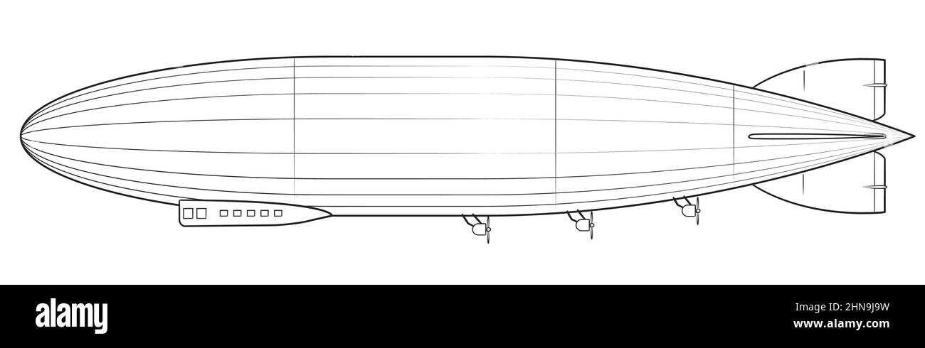 Luftschiff - Illustration eines klassischen Zeppelin-Oldtimers. Stock Vektor