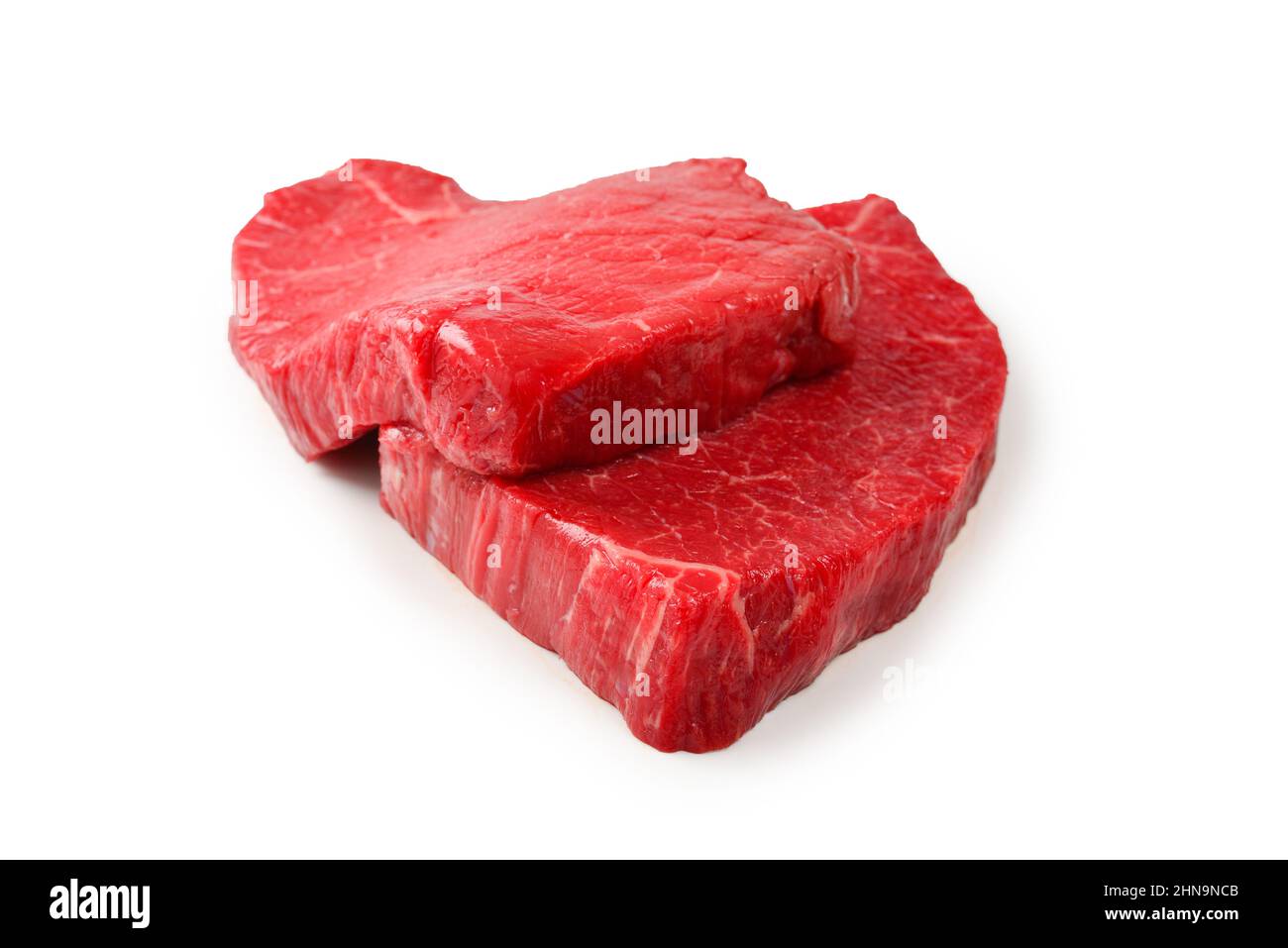 Rindersteak isoliert auf weißem Hintergrund. Stockfoto