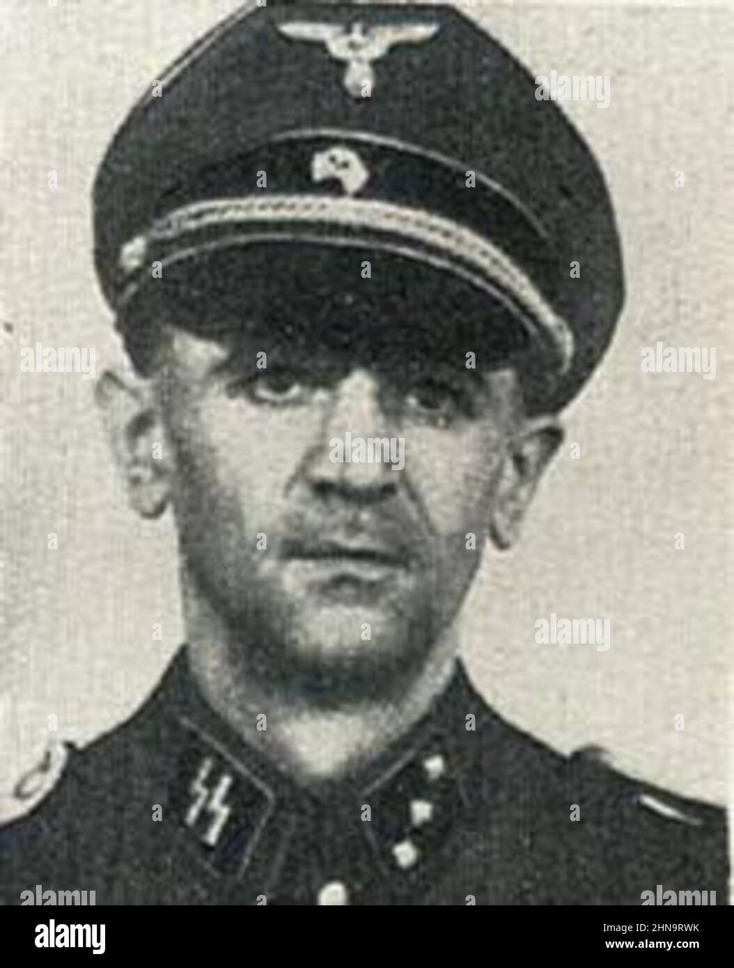 Mugshot von Auschwitz SS-Obersturmbannführer Karl Möckel von den polnischen Behörden übernommen. Stockfoto