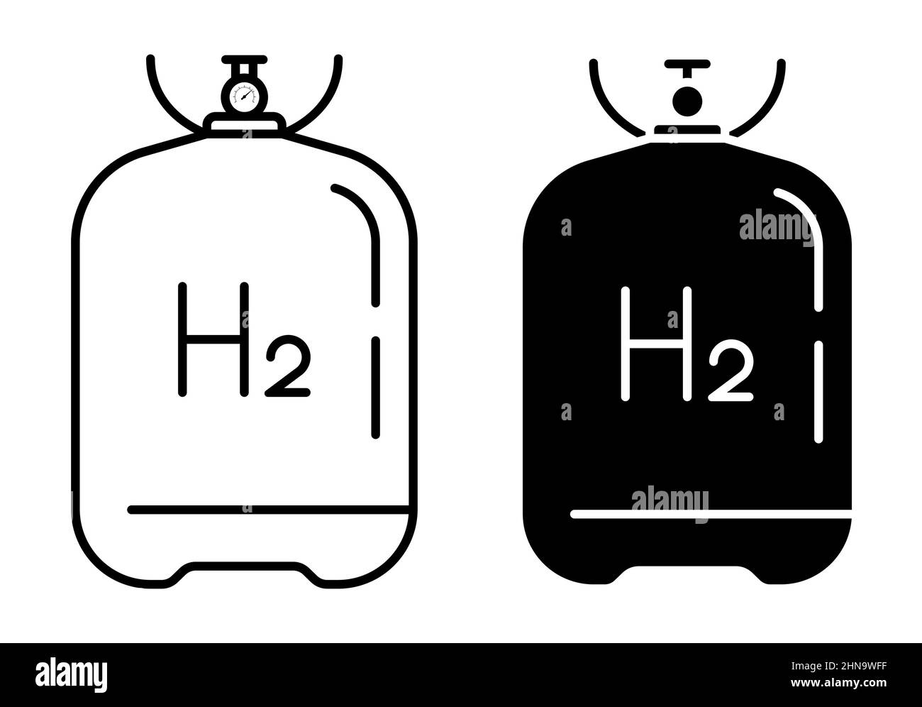 Lineares Symbol. Versiegelte Gasflasche für die industrielle Lagerung und den Transport von umweltfreundlichem flüssigen Wasserstoffbrennstoff. Einfacher Schwarz-Weiß-Vektor Stock Vektor