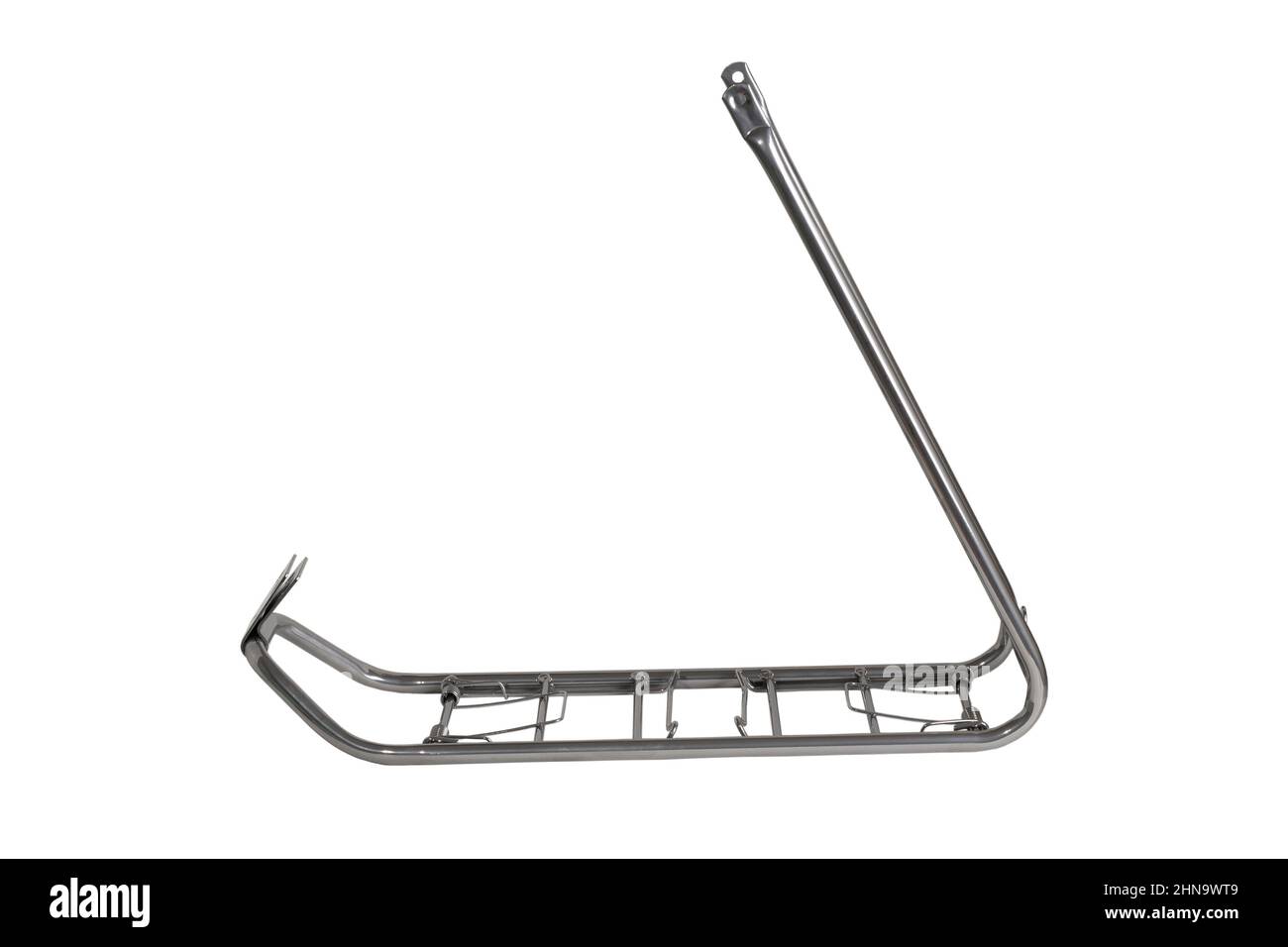 Fahrradträger hinten. Nahaufnahme. Isoliert auf weißem Hintergrund. Stockfoto