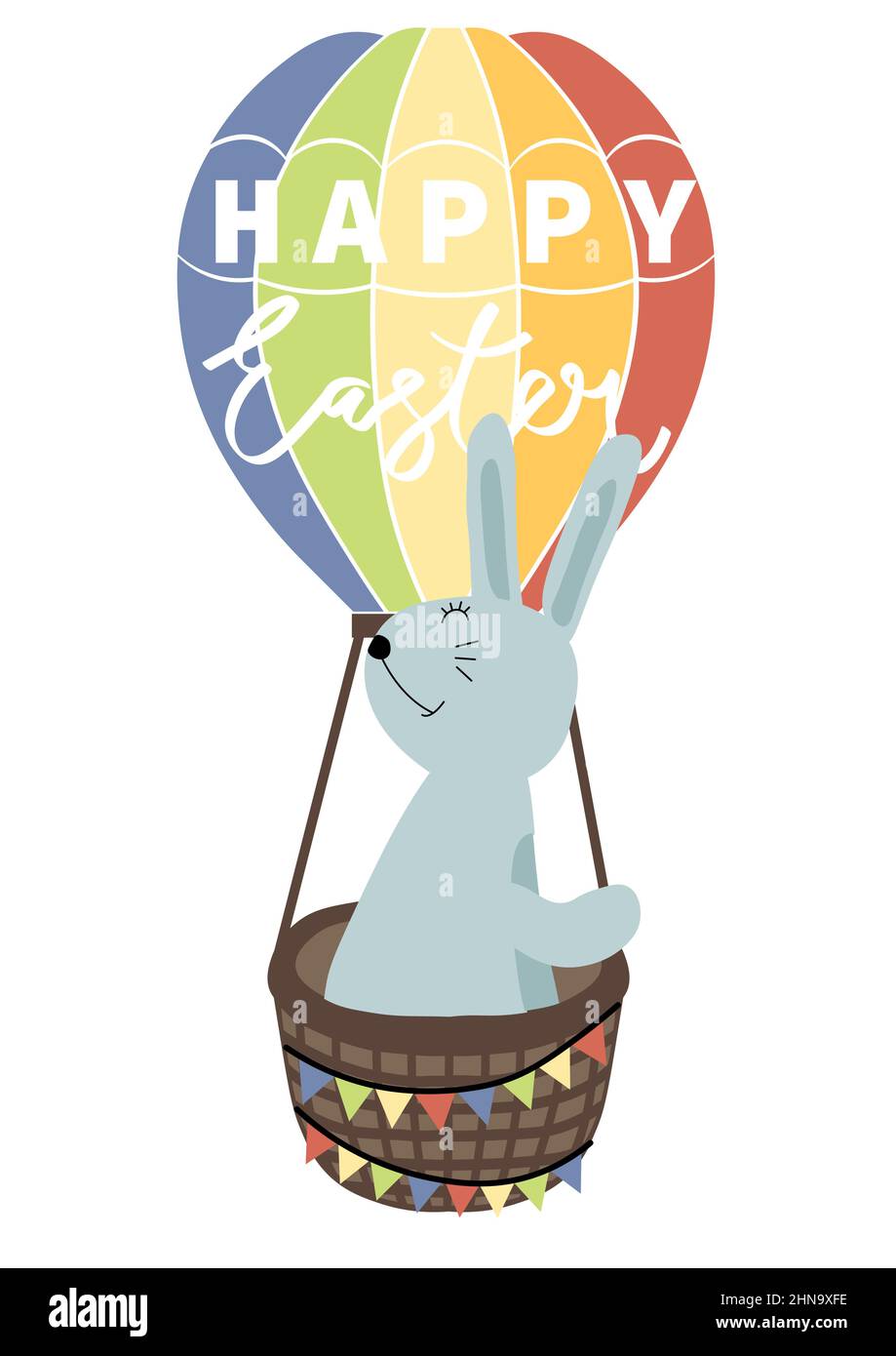 Vektor-Illustration von Hase auf einem Ballon. Frohe Ostern Grüße Text. Design für Web, Website, Banner, Poster, Karte, Papierdruck, Postkarte, Flyer Stock Vektor
