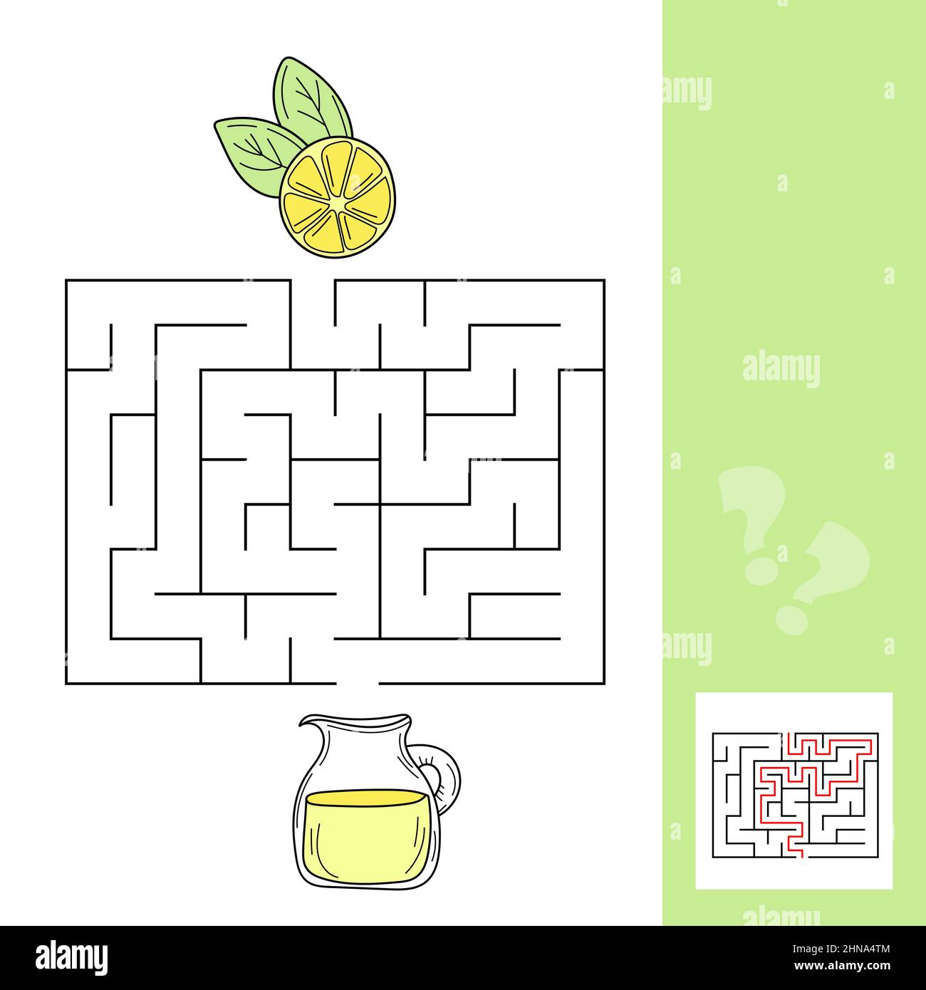 Zitrone und Limonade Labyrinth-Spiel für Kinder. Labyrinth. Vektorgrafik auf weißem Hintergrund. Einfaches Spiel für Kinder mit Lösung Stock Vektor