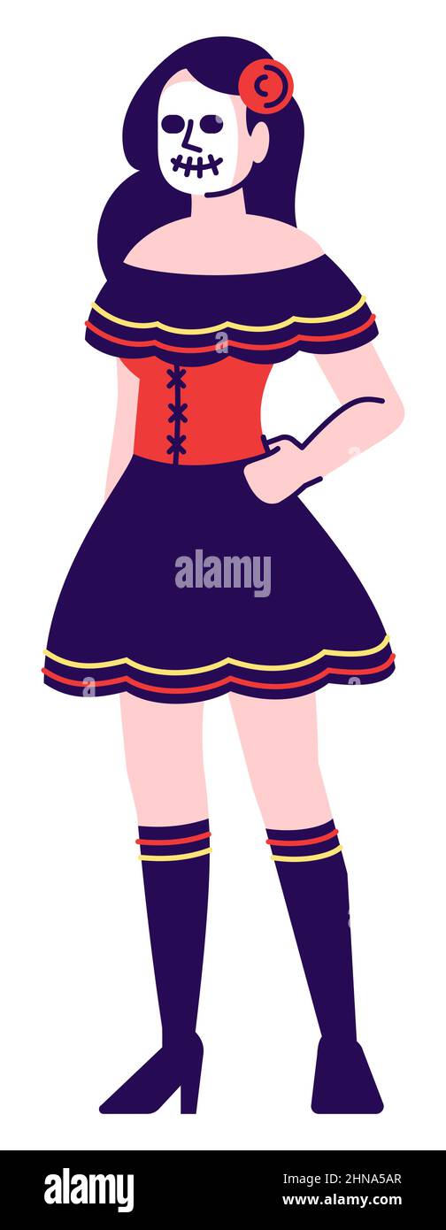 Weibliche Künstlerin trägt La Catrina Kostüm semi flach RGB Farbe Vektor Illustration Stock Vektor