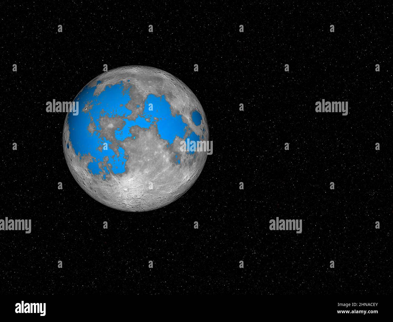 Wenn unser Mond Ozeane und Meere hätte Stockfoto