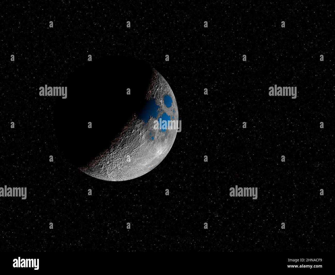 Wenn unser Mond Ozeane und Meere hätte Stockfoto