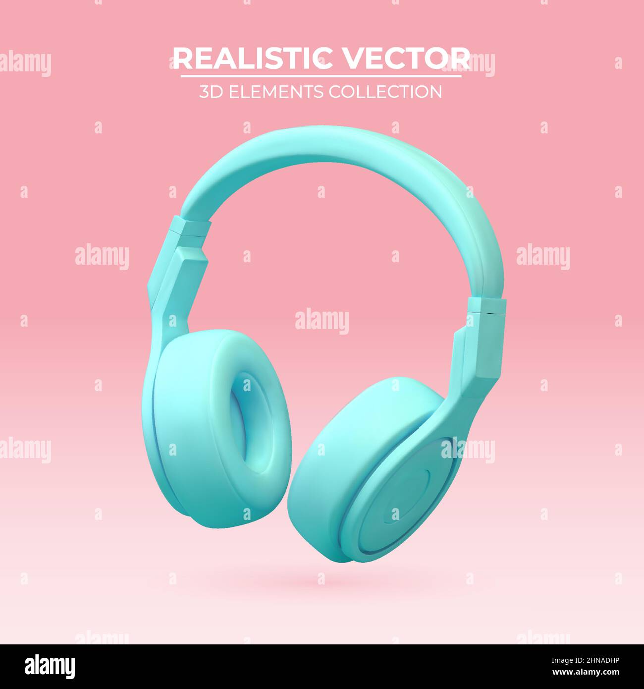 Realistische kabellose Ohrhörer in trendigen Farben. 3D Vektor-Kopfhörerelement. Realistisches Objekt für Musik- oder Spielkonzept, Poster-Design, Flyer, Website. Stock Vektor
