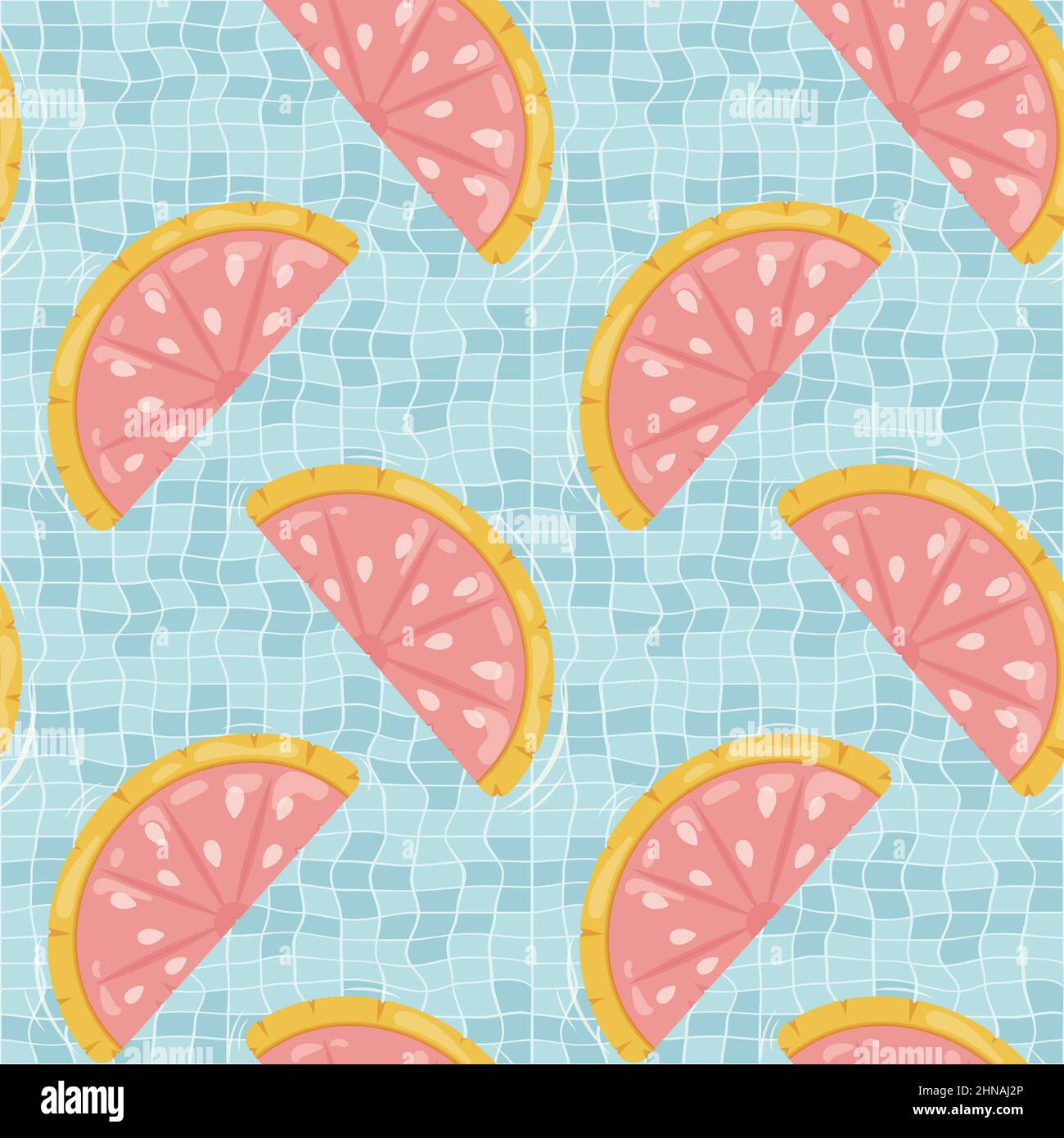 Nahtloses Muster mit aufblasbaren, grapefruitförmigen Matratzen für Poolparty, Stoffhintergrund und Banner Stock Vektor