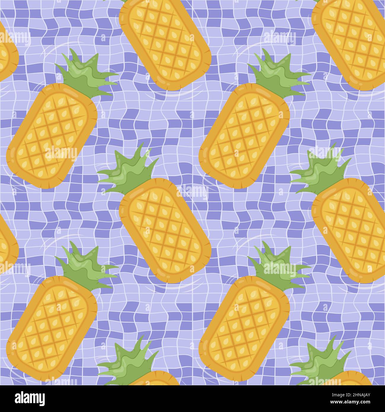 Nahtloses Muster mit ananasförmigen aufblasbaren Matratzen für Poolparty, Stoffhintergrund und Banner Stock Vektor