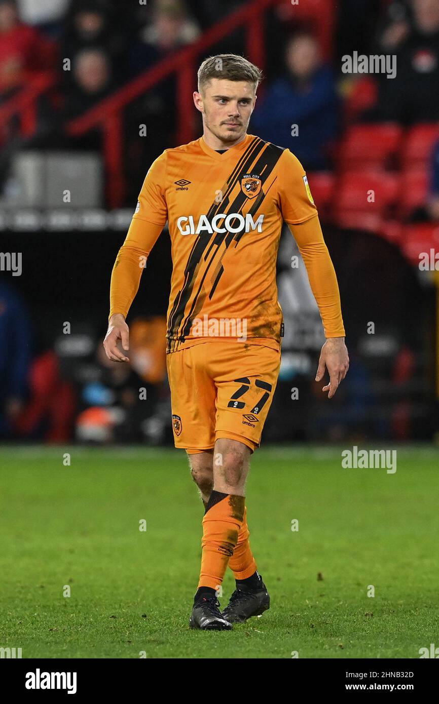 Sheffield, Großbritannien. 15th. Februar 2022. Regan Slater #27 von Hull City während des Spiels in Sheffield, Großbritannien am 2/15/2022. (Foto von Craig Thomas/News Images/Sipa USA) Quelle: SIPA USA/Alamy Live News Stockfoto