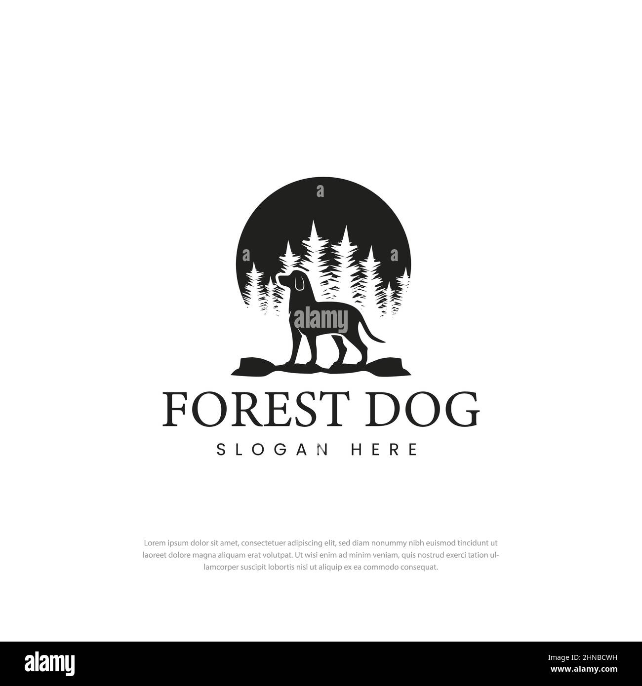 Forest Dog Logo steht hoch im Gesicht Vintage Silhouette Retro Hipster Logo Design Stock Vektor