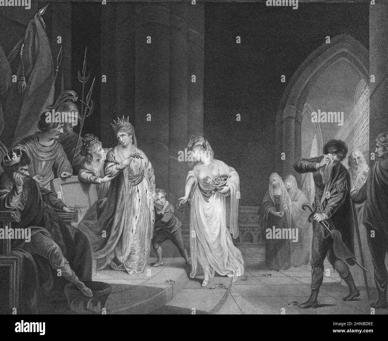 Shakespeares Hamlet Akt 4 Szene 5 Vers 28 Ophelia mit der Königin von Dänemark aus Shakespeares Hamlet, Akt 4